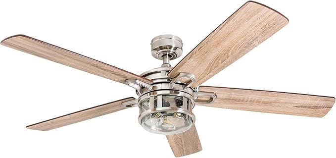 Honeywell Ceiling Fans Bonterra Modern 52 Inch Ceiling Fan with Light, Remote Control, LED Indoor Fan with 5 Blades, Light Brown Pine and Brown Chestnut Blade Finish Options, Brushed Nickel (50610-01)