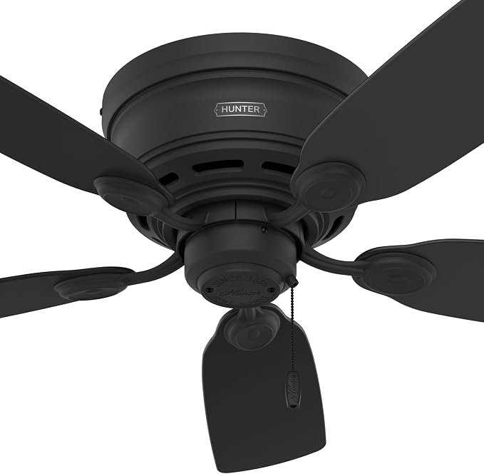 Hunter Low Profile IV, Indoor, Ceiling Fan, No Light, 42 inch, Matte Black | Low Profile Flush Mount, Pull Chain, 5 Blades, For Bedroom, Living Room, Kitchen, 52392