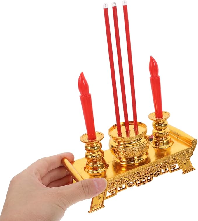 Cabilock Chinese Candle Lamp Incense Burner Led Candle Light for Buddhist Altar Meditation Home Decor 8.46X6.06X2.75In Square Worship Accessory
