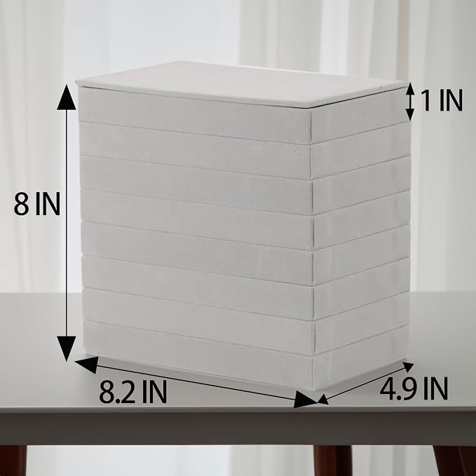 Set of 8 Stackable Jewelry Organizer Trays with 1 Lid for Drawer & Dresser Organizer, Adjustable Velvet Jewelry Box Tray Earring Organizer Necklace Storage Ring Bracelet Display Case (Gray)