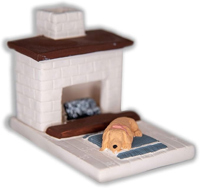 Incienso de Santa Fe - White Country Hearth Puppy with Yellow Lab Natural Wood Incense Burner, Includes 20 Piñon Incense Bricks - Made in The USA