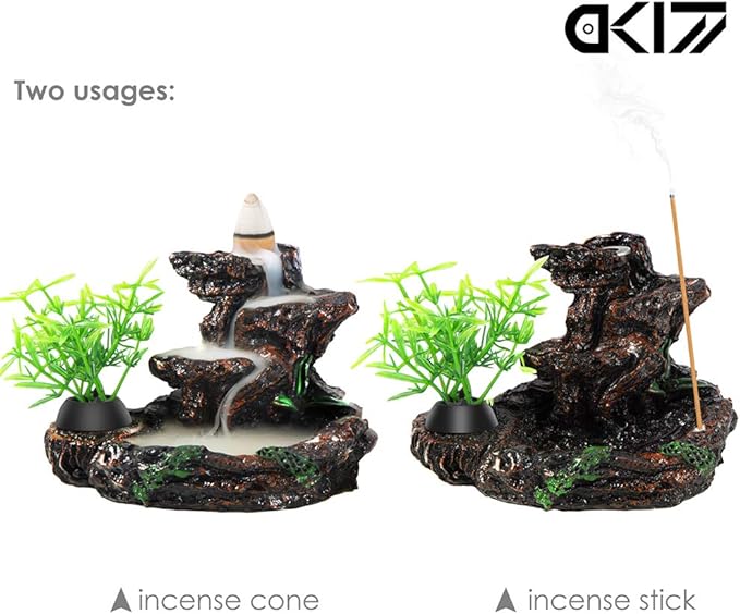 DK177 Incense Holder Waterfall Incense Burner Ceramic Backflow Zen Incense Fountain Machine Diffuser Burner Cone Holder for Spiritual Aromatherapy Gifts Set Home Decor with 20 Cones