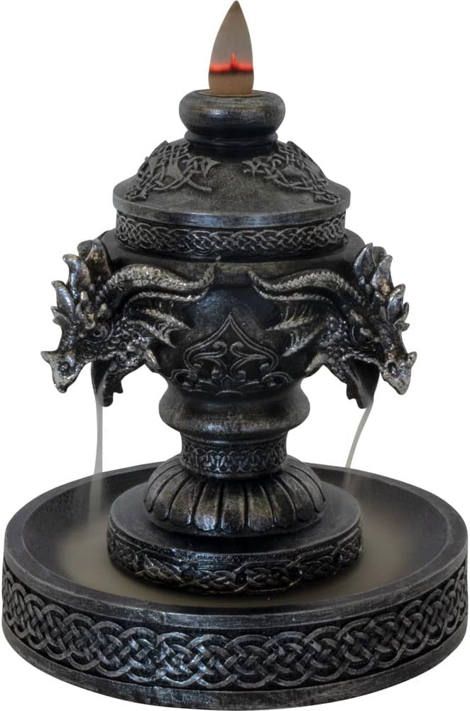 Polyresin Backflow Incense Burner - Celtic Triple Dragon Head (7" Height)