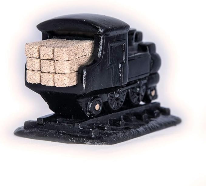 Incienso de Santa Fe – Black Steam Engine Natural Wood Incense Burner, Includes 20 Piñon Incense Bricks - Made in The USA