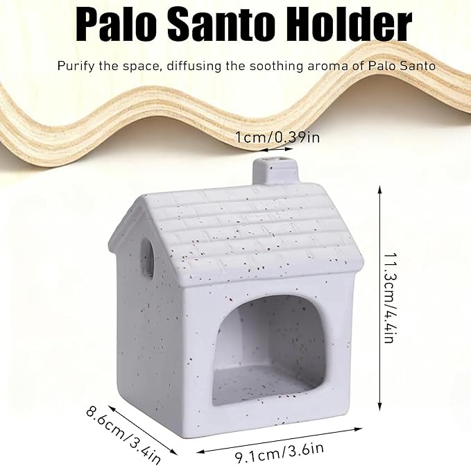 Ceramic Mini Chiminea Palo Santo Burner | Sage & Incense Cone Holder | Stable Smudge Bowl for Zen Altar, Meditation, Yoga | Home Decor & Gift (White)
