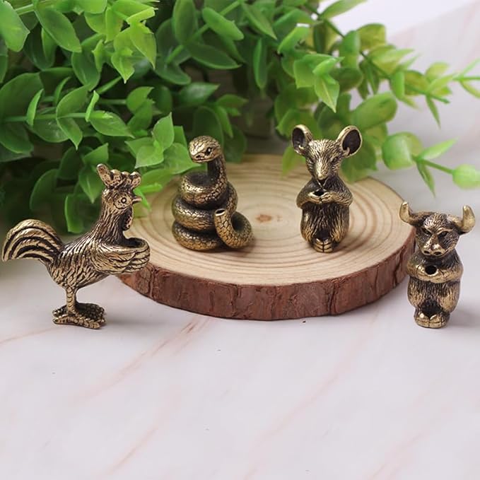 4Pcs Chinese Zodiac Incense Holder Mini Cow, Chicken, Snake and Mouse Animals Stick Alloy Incense Base Home Decoration Accessories Metal Crafts