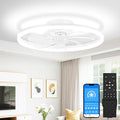 VOLISUN Low Profile Ceiling Fans with Light and Remote, No Assembly, 20in Fandelier Ceiling Fan with Lights, 3000K-6500K Dimmable Flush Mount LED Fan Light, White Bladeless Ceiling Fans for Bedroom