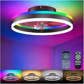 RGB Ceiling Fan with Lights, Low Profile Ceiling Fans with Lights and Remote, Flush Mount LED Fan Light, Modern Bladeless Fandelier for Bedroom Works with APP, 16IN Black