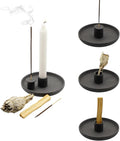 4 in 1 Incense Burner Holder - Multi-Purpose Ceramic Incense Stick Holder, Palo Santo Holder for Clean Burning, Sage Meditation Burner Set, Candle Holder for Aromatherapy (Matte Charcoal Black)