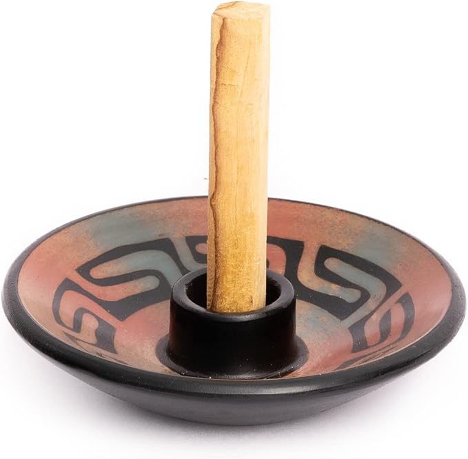 Palo Santo Holder with 5 Sticks - Luna Sundara Handmade Ceramic Incense Burner - Peach Chulucanas Pottery from Peru - Smudge Bowl for Sage - Aromatherapy Gift Set