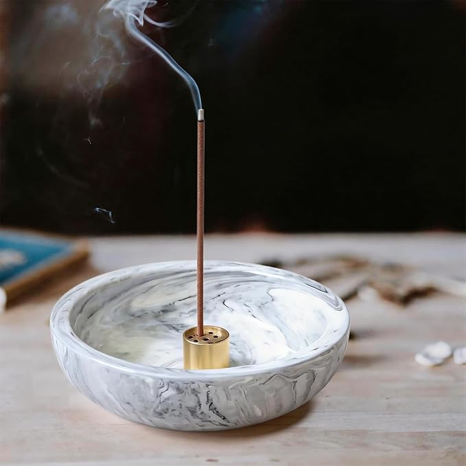 Dorepine Incense Burner,Handmade Ceramic Incense Holder for Sticks,Incense Sticks Holder for Meditation and Yoga Room&Home Decoration (Beige Marble)