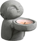 Cute Little Monk Statue Tea Light Holder, Sandstone Zen Buddhist Figurine for Candle Holder, Incense Burner, Meditation Decor, Feng Shui Home Accent, Consecrated with Amulet - 3.9 inch