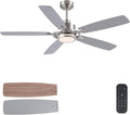 SHIHOT 54" Silver Ceiling Fans with Lights and Remote for Bedroom Kitchen | 6 Wind Speeds, Reversible, Dimmable 3 Light Colors LED Light, 30W Noiseless DC Motor,5 Double-Sided Blades,2H Timer