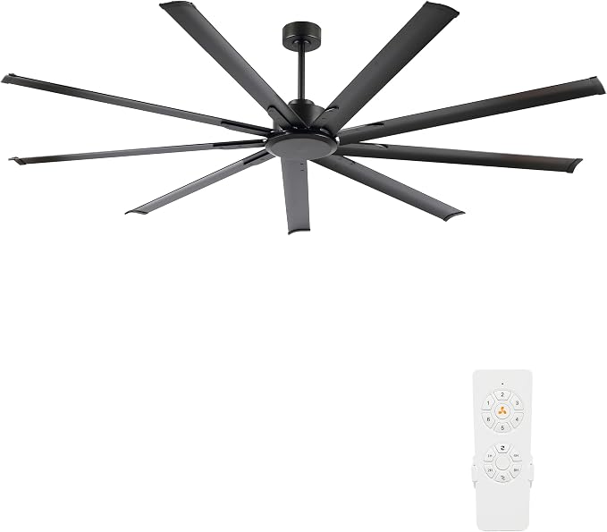 WINGBO Black Industrial Ceiling Fan No Light 84", 9 Aluminum Blades, 6 Speed Remote Control, Reversible DC Motor, for Home and Commercial Use, Living Room/Shop/Warehouse