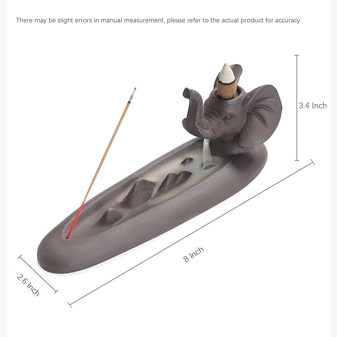 Elephant Incense Holder - Ceramic Incense Burner for Sticks & Cones, Aromatherapy, Yoga, Meditation - Home Desk Decor, Gift for Relaxation & Spiritual Wellness