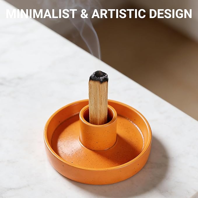Palo Santo Holder, Ceramic Incense Stick Holder, Sage Holder for Yoga, Meditation, and Energy Cleansing, Unique Ceramic Incense Holder Gift for Palo Santo Sticks (Orange)