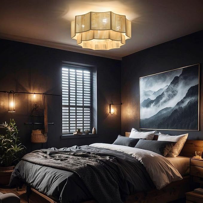 Hand-Woven Bohemian Ceiling Fan with Light, 20" Hexagonal Flush Mount Cotton Fan, Quiet DC Motor with Remote, 6-Speed Reversible Airflow, Transparent Blades for Bedroom Living Room Nursery