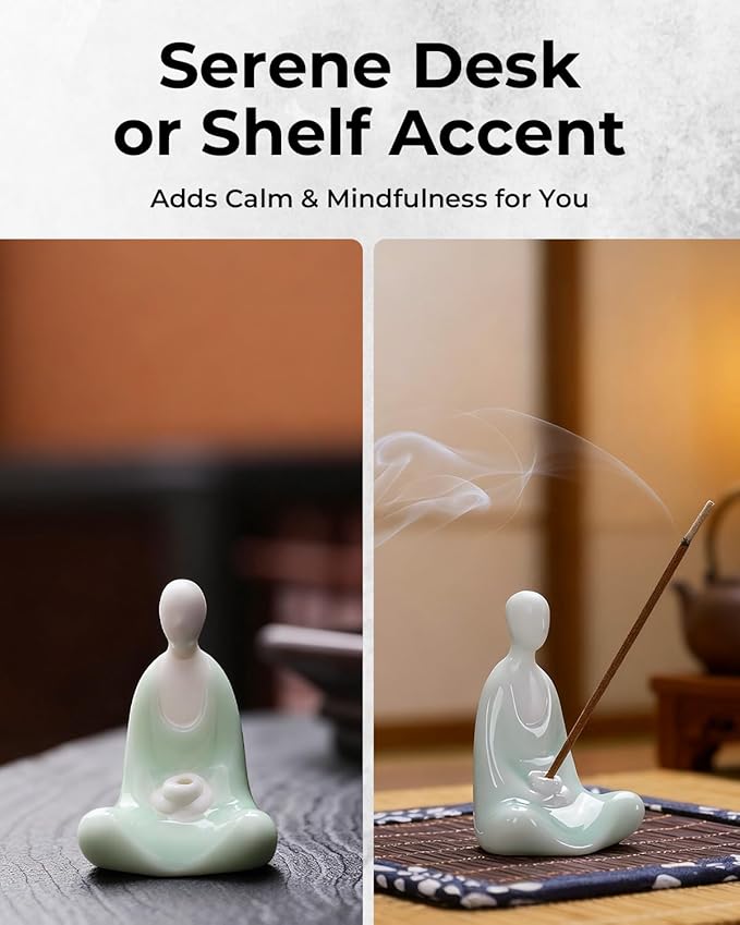 Zen Incense Stick Holder - Ceramic Faceless Buddha Statue, Zen Meditation Decor for Home, Office, Yoga & Spiritual Gifts