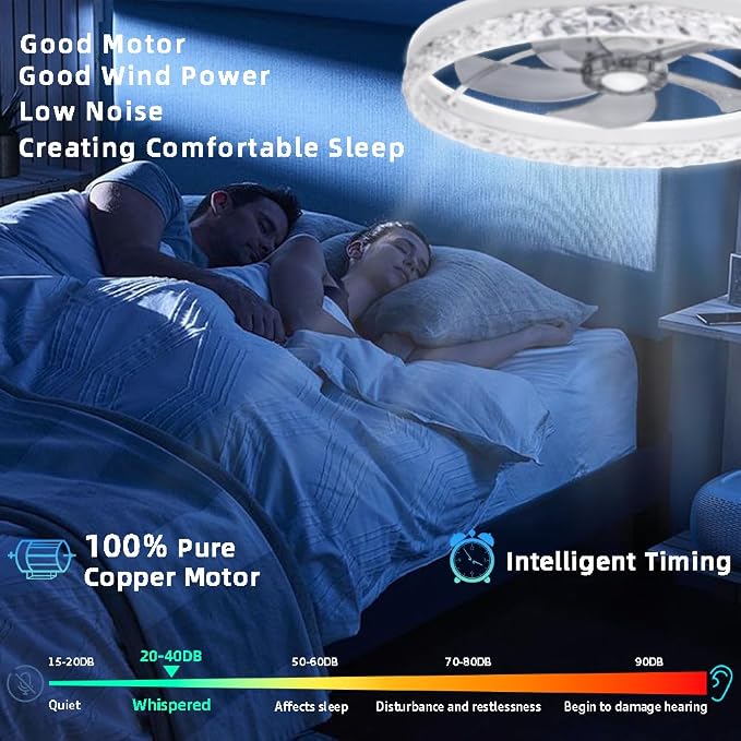 Ceiling Fan with Light, Low Profile Flush Mount Ceiling Fan, Bluetooth Ceiling Fan with Speaker, Smart Ceiling Fan with Alexa & Google Assistant, Voice/APP/Remote Control