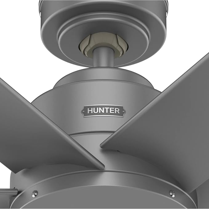Hunter Kennicott, Outdoor or Indoor, Ceiling Fan, 52 inch, Matte Silver | No Light, Standard Mount, Wall Control, 6 Blades, For Living Room, Patio, Porch, Garage, 51179