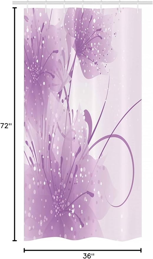 Ambesonne Modern Stall Shower Curtain, Abstract Art Style Illustration of Swirling Ornaments and Irregular Dots, Fabric Bathroom Decor Set with Hooks, 36" W x 72" L, Pale Purple and White