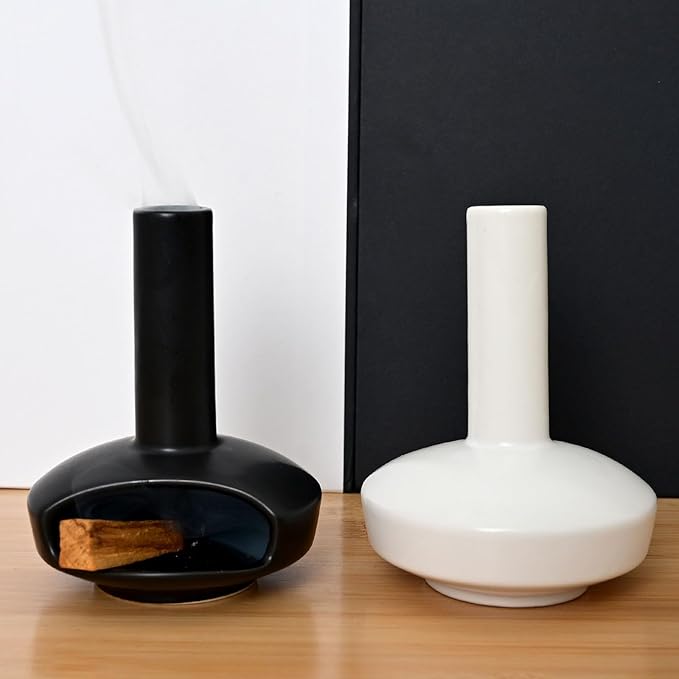 Tnstbiee Cute Modern Palo Santo Holder, Handcrafted Mid-Century Ceramic Burner for Stick and Incense Cone, Decorative holder with Chimney Design for Yoga & Meditation Spaces, Ideal Gift for Home Decor