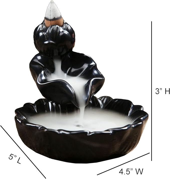 SOUL STICKS Backflow Incense Holder Burner Waterfall Fountain for Home, Office, Yoga, Room Decor & Aromatherapy with 1 Pack of 10 Backflow Fragrance Cones Included (Waterlily)