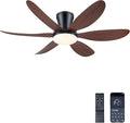 GJeg Ceiling Fans with Lights,42" Flush Mount Ceiling Fan with Light and Remote Control,Low Profile, Reversible, Dimmable, Noiseless, Brown Ceiling Fan for Bedroom