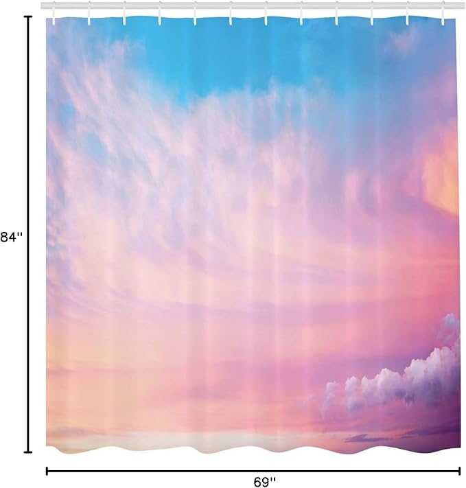 Ambesonne Clouds Shower Curtain, Mystic Sky with Fluffy Clouds Heavenly Inspirational Hope Pastel Colored Nature Theme, Cloth Fabric Bathroom Decor Set with Hooks, 69" W x 84" L, Navy Hot Pink