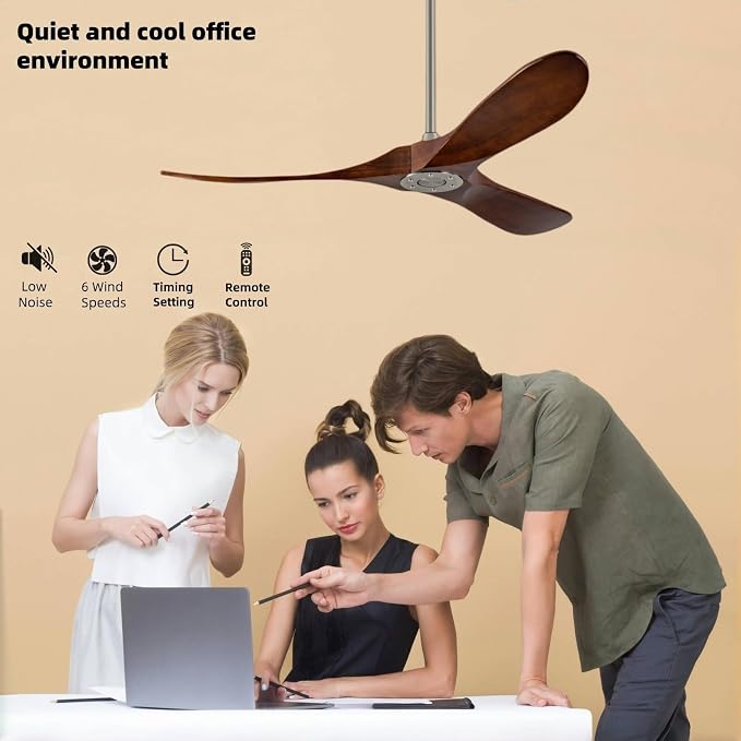 42 Inch Ceiling Fan Without Lights,Deep Walnut Ceiling Fans,Quiet DC Motor,Wooden Ceiling Fan,2 Downrods,Timer, 6-Speed for Living Room,Bedroom,Dining Room,Patio,Porch(Brushed Nickel+Dark Walnut)