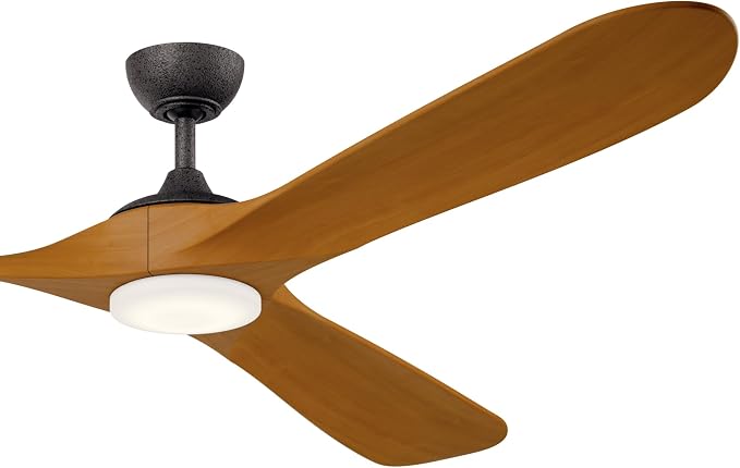 KICHLER Mylo 80 in Modern Ceiling Fan with Light and Remote Control, Large 6-Speed Indoor Outdoor Damp Rated Fan with Satin Etched Cased Opal Glass in Anvil Iron, 310580AVI