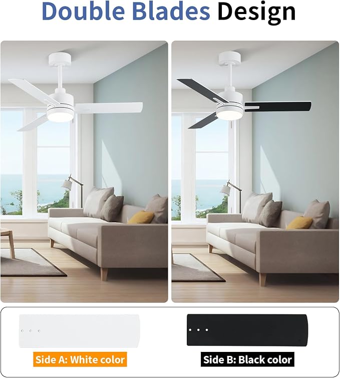 LANMEL 42 Inch Metal Ceiling Fan with Light, Modern Flush Mount Low Profile with Remote Control, Reversible, 3cct Dimmable, Quiet, White LED for Bedroom, Living Room, Indoor/Outdoor Patio Use