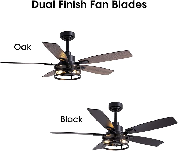 Ceiling Fans with Lights and Remote Control, Ceiling Fan for Bedroom Living Room (52 Inch Black-2)