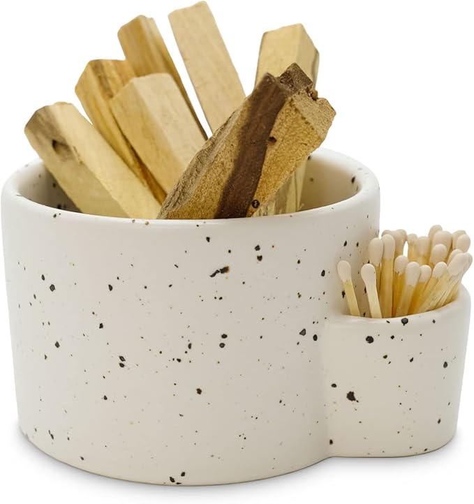 Bursera White Ceramic Bowl, Tree Planted With Every Order, Decorative With Side Slot for Matches, Smudging Burn for Sage, Palo Santo, Matchstick Holder, Form for Candles