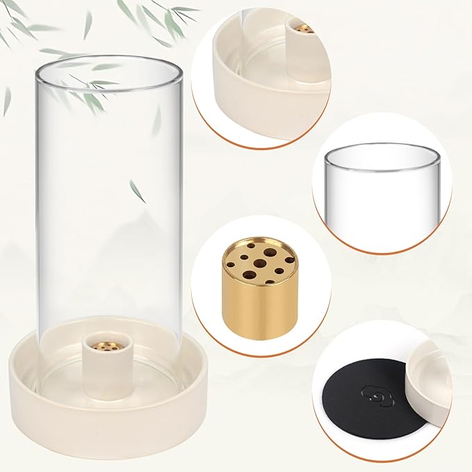 MOUGIGI Versatile Incense Burner Holder - Ideal for Incense Sticks, Palo Santo, Sage & More! Elegant Design with Removable Glass Cover to Prevent Ash Fallout