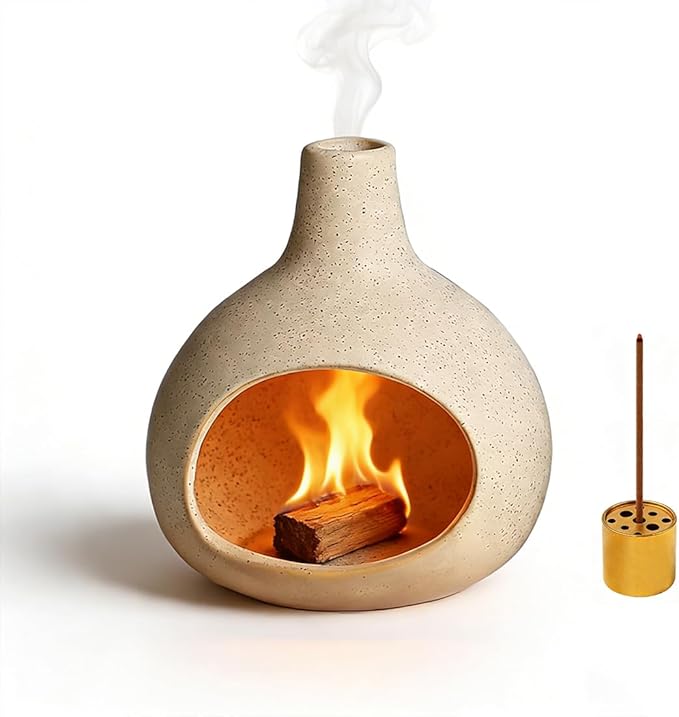 Ceramic Incense Holder, Mini Palo Santo Burner Chimney for Sticks, Cone Incense and Sage Smudging, Handmade Cone Incense Holder Burner for Yoga, Meditation, and Energy Cleansing (Milky White 01)