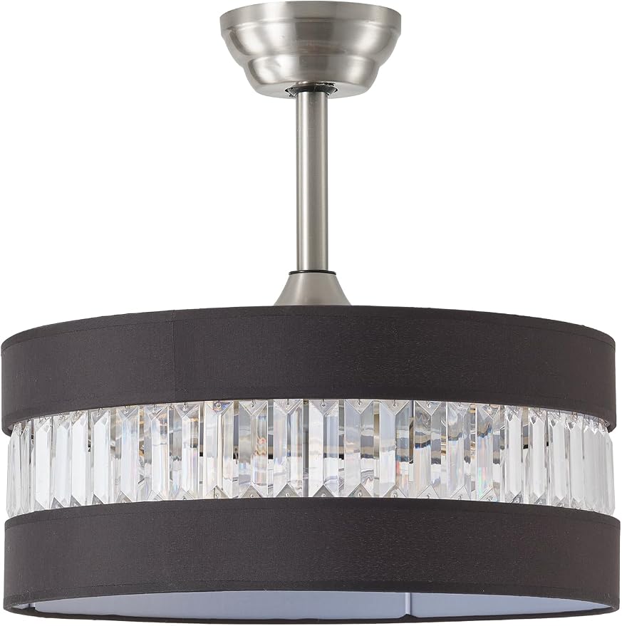 Black and Silver Crystal Fandelier Ceiling Fans with Lights, 20" Farmhouse Rustic Ceiling Fan with Light Remote Control, Caged Mid-Century with 6 Speeds for Bedroom, Nursery, Living Room