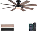 52"8-Blade Black Modern Low Profile Ceiling Fans with Lights and Remote/APP | Supports Remote and APP,6 Wind Speeds, Reversible, Dimmable 3CCT LED Light, 30W Quiet DC Motor,2H Timer,8 Double-Sided Blades