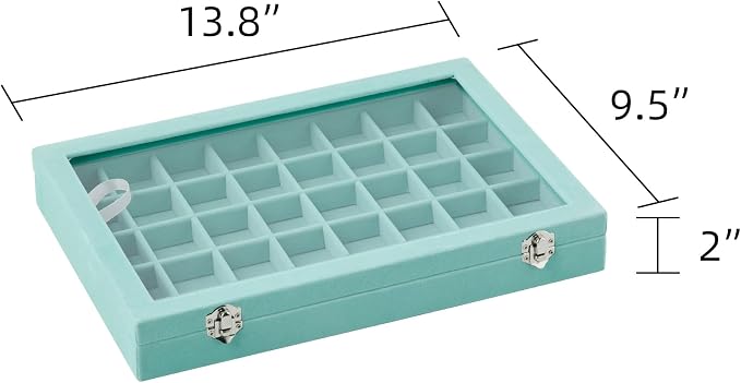 Frebeauty 40 Grid Earring Organizer,Velvet Jewelry Tray with Clear Lid | Drawer Jewelry Organizer for Rings Studs Beads,Adjustable Dividers,Dustproof,Earring Storage,Trinket Box,13.8×9.5Inches