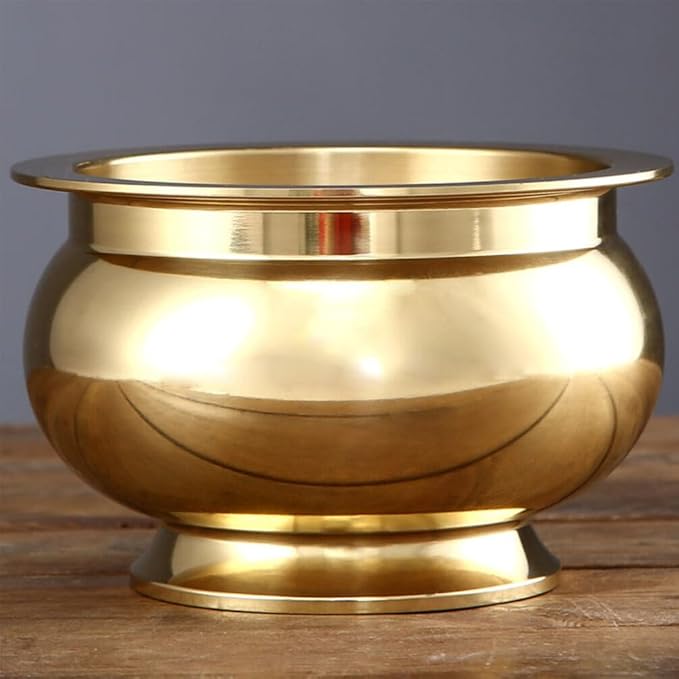 HOMSFOU Buddhist Incense Burner, Copper Treasure Basin Fengshui Incense Cone Stick Holder Buddha Offering Bowl Chinese Incense Burner Offering Basin for Buddha Buddhist Meditation Decor