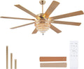 72"Large Golden Crystal Chandelier Ceiling Fans with Lights and Remote/APP | Supports Remote and APP,Reversible 6 Wind Speeds,60W Quiet AC Motor,8 Wooden Blades,4*E12 LED Bulbs Included,for Living Room