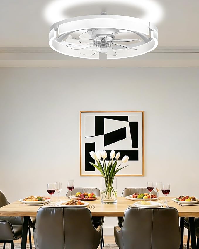 AIKVSXER 20" Ceiling Fan with Light, Modern Low Profile Fan Light, Quiet DC Motor, 6 Speeds, 3000K-6500K Dimmable LED, App & Remote Control, for Bedroom Living Room