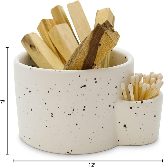 Bursera White Ceramic Bowl, Tree Planted With Every Order, Decorative With Side Slot for Matches, Smudging Burn for Sage, Palo Santo, Matchstick Holder, Form for Candles