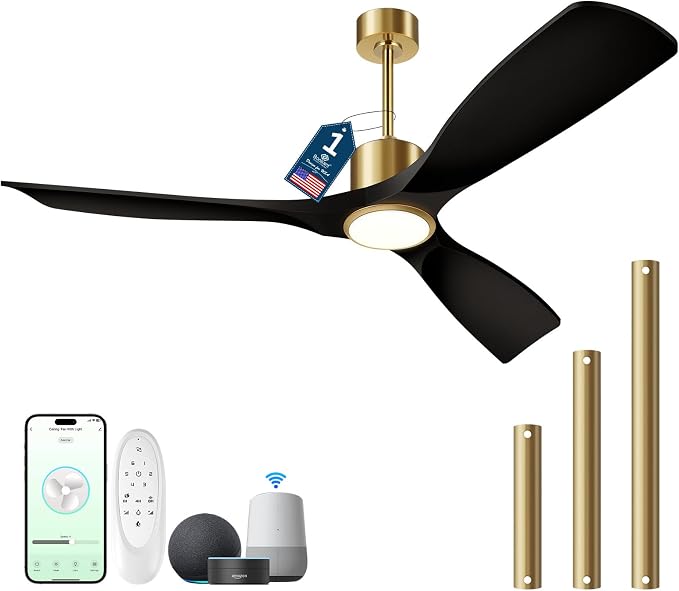 Ceiling Fans with Lights, Ceiling Fans with Lights and Remote Control, 52 inch Ceiling Fan with Light, Outdoor Ceiling Fans for Patios 3 Blade Bedroom Living Room-Matte Black and Gold