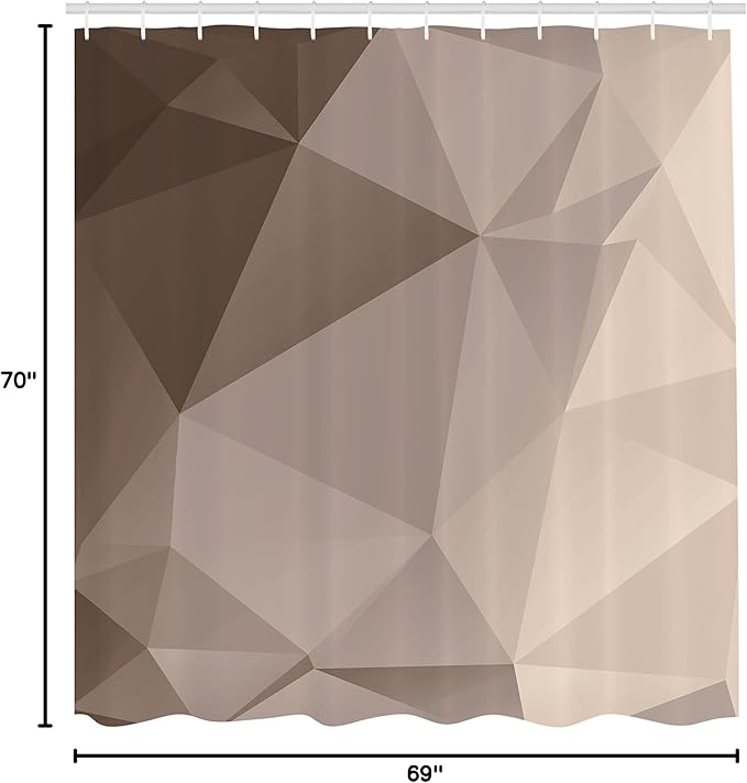 Ambesonne Geometric Shower Curtain, Polygonal Curved Looking Psychedelic Abstract Shady Digital Graphic Design, Cloth Fabric Bathroom Decor Set with Hooks, 69" W x 70" L, Cocoa Beige