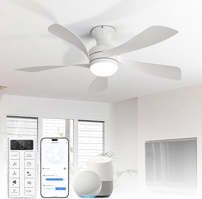 Sofucor Smart 42'' Low Profile Ceiling Fan with Lights and Remote, Flush Mount Ceiling Fan Work with APP/Alexa/Google for Modern Bedroom Living Room Patio, Dimmable LED Quiet Reversible DC Motor