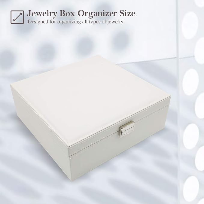ProCase 2 Layers Jewelry Box for Women -White | Large Leather Jewelry Organizer Storage Case with Removable Pad for Earrings