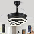 Retractable Ceiling Fan with Lights,Dimmable,6 speeds,DC Motor,36 inch Modern DIY Black Ceiling Fan with Lights Remote Control for Bedroom Living Room Kitchen