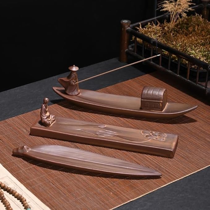 Handmade Ceramic Monk Incense Holder – Meditating Buddha Figurine Incense Stick Burner with Lotus Ash Catcher Tray, Zen Home Decor for Meditation Yoga Altar Spiritual Gift
