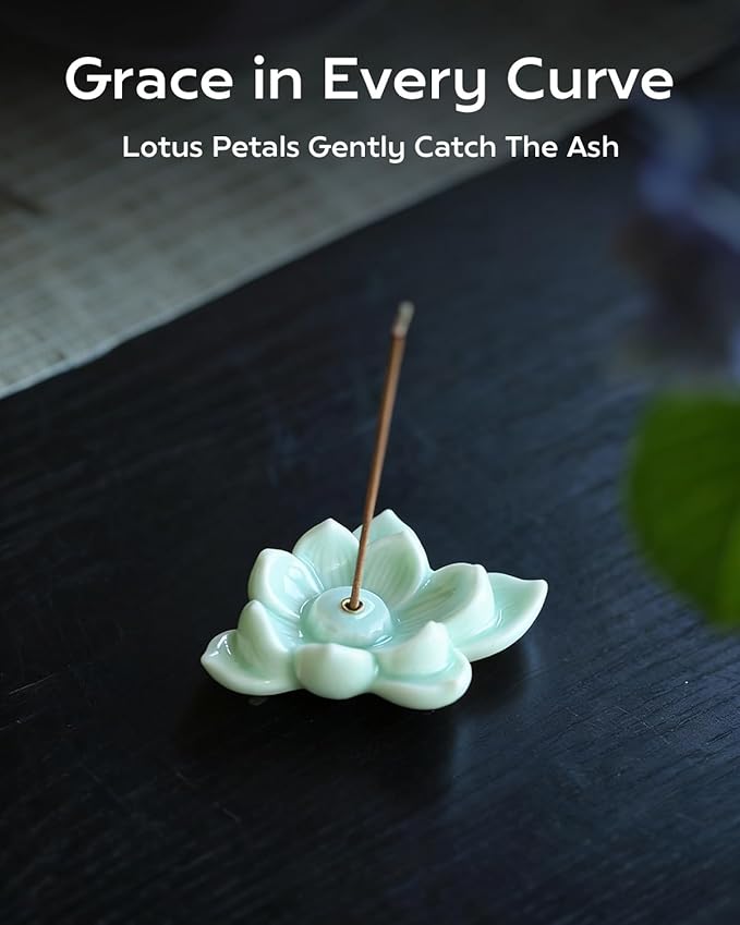 Zen Lotus Incense Stick Holder - Handmade Ceramic Ash Catcher Bowl for Home, Office, Yoga Studio Decor